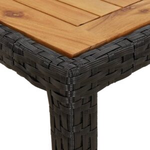 Aplusliving-Garden Table 150x90x75 cm Poly Rattan and Acacia Wood Black