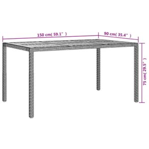 Aplusliving-Garden Table 150x90x75 cm Poly Rattan and Acacia Wood Black
