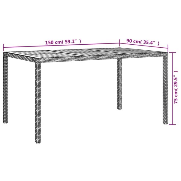 Aplusliving-Garden Table 150x90x75 cm Poly Rattan and Acacia Wood Black