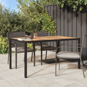 Aplusliving-Garden Table 150x90x75 cm Poly Rattan and Acacia Wood Black