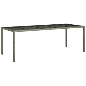 Aplusliving-Garden Table Grey 250x100x75 cm Tempered Glass and Poly Rattan