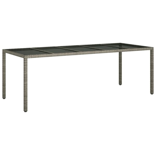 Aplusliving-Garden Table Grey 250x100x75 cm Tempered Glass and Poly Rattan