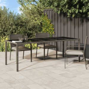 Aplusliving-Garden Table Grey 250x100x75 cm Tempered Glass and Poly Rattan