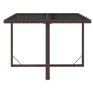 Aplusliving-Garden Table Brown 109x107x74 cm Poly Rattan and Glass