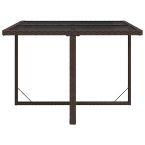 Aplusliving-Garden Table Brown 109x107x74 cm Poly Rattan and Glass