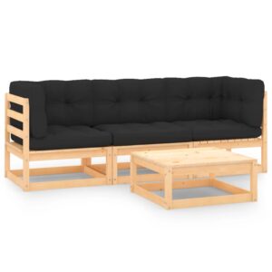 Aplusliving-4 Piece Garden Lounge Set with Cushions Solid Pinewood