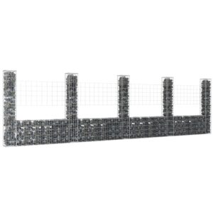 Aplusliving-U-shape Gabion Basket with 5 Posts Iron 500x20x150 cm