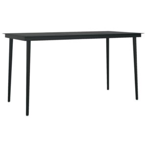 Aplusliving-Garden Dining Table Black 140x70x74 cm Steel and Glass