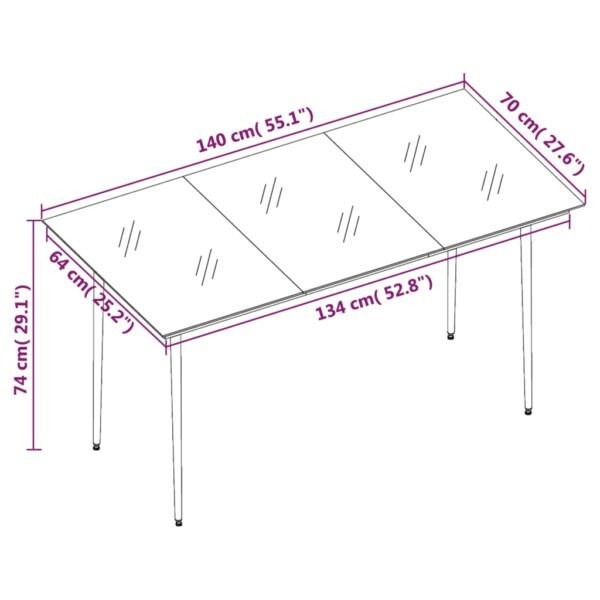 Aplusliving-Garden Dining Table Black 140x70x74 cm Steel and Glass