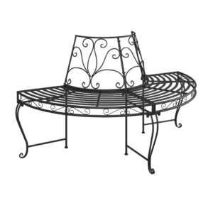 Aplusliving-Half Round Tree Bench Ø160 cm Black Steel