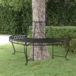 Aplusliving-Half Round Tree Bench Ø160 cm Black Steel