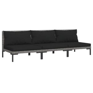Aplusliving-Garden Sofas 3pcs with Cushions Half Round Poly Rattan