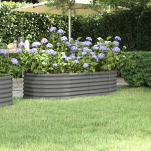 Aplusliving-Garden Raised Bed Powder-Coated Steel 152x80x36 cm Grey