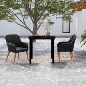 Aplusliving-3 Piece Garden Dining Set with Cushions Black