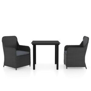 Aplusliving-3 Piece Garden Dining Set with Cushions Black