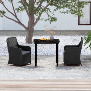 Aplusliving-3 Piece Garden Dining Set with Cushions Black