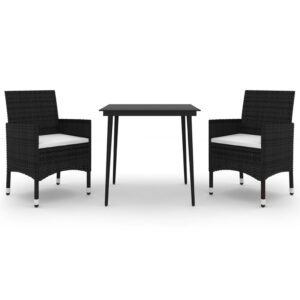 Aplusliving-3 Piece Garden Dining Set with Cushions Poly Rattan and Glass
