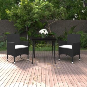 Aplusliving-3 Piece Garden Dining Set with Cushions Poly Rattan and Glass