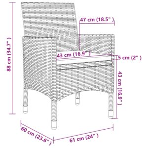 Aplusliving-3 Piece Garden Dining Set with Cushions Poly Rattan and Glass