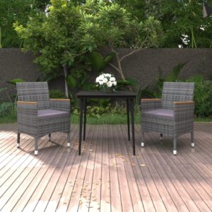 Aplusliving-3 Piece Garden Dining Set with Cushions Poly Rattan and Glass