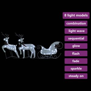 Aplusliving-Reindeer & Sleigh Christmas Decoration 60 LEDs Outdoor White