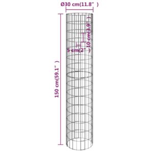 Aplusliving-Circular Gabion Pole Galvanised Steel Ø30x150 cm