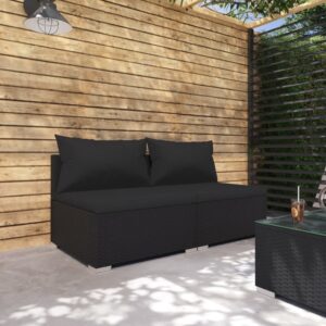 Aplusliving-2 Piece Garden Lounge Set with Cushions Poly Rattan Black
