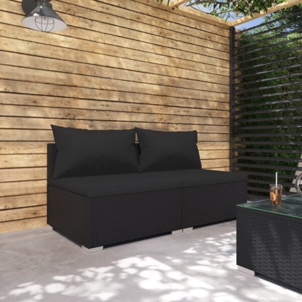 Aplusliving-2 Piece Garden Lounge Set with Cushions Poly Rattan Black