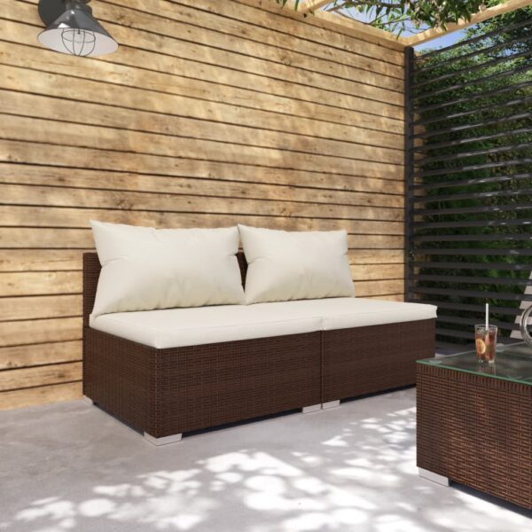 Aplusliving-2 Piece Garden Lounge Set with Cushions Poly Rattan Brown