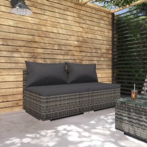 Aplusliving-2 Piece Garden Lounge Set with Cushions Poly Rattan Grey