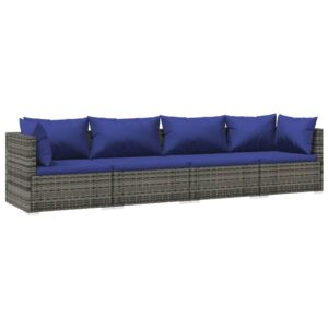 Aplusliving-4 Piece Garden Lounge Set with Cushions Poly Rattan Grey