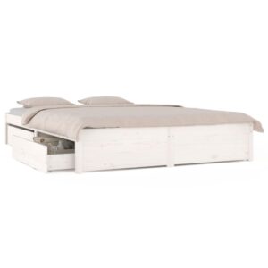 Aplusliving-Bed Frame without Mattress with Drawers White 135x190 cm