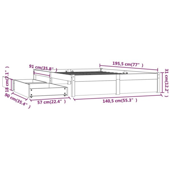 Aplusliving-Bed Frame without Mattress with Drawers White 135x190 cm