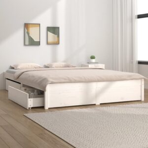 Aplusliving-Bed Frame without Mattress with Drawers White 135x190 cm