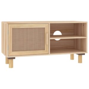 Aplusliving-TV Cabinet Brown 80x30x40 cm Solid Wood Pine and Natural Rattan