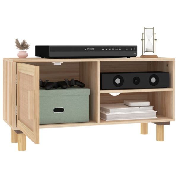 Aplusliving-TV Cabinet Brown 80x30x40 cm Solid Wood Pine and Natural Rattan