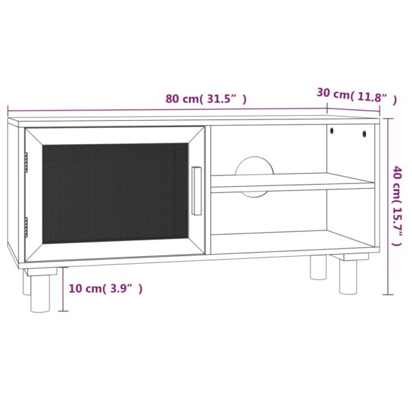Aplusliving-TV Cabinet Brown 80x30x40 cm Solid Wood Pine and Natural Rattan