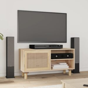 Aplusliving-TV Cabinet Brown 80x30x40 cm Solid Wood Pine and Natural Rattan
