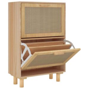 Aplusliving-Shoe Cabinet Brown 52x25x80 cm Engineered Wood and Natural Rattan