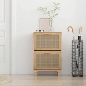 Aplusliving-Shoe Cabinet Brown 52x25x80 cm Engineered Wood and Natural Rattan