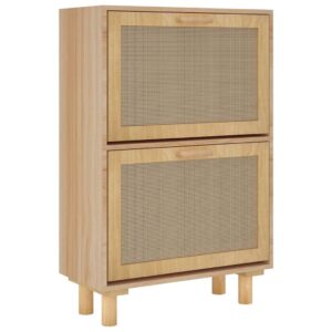 Aplusliving-Shoe Cabinet Brown 52x25x80 cm Engineered Wood and Natural Rattan
