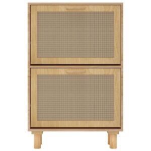 Aplusliving-Shoe Cabinet Brown 52x25x80 cm Engineered Wood and Natural Rattan
