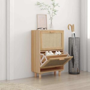 Aplusliving-Shoe Cabinet Brown 52x25x80 cm Engineered Wood and Natural Rattan