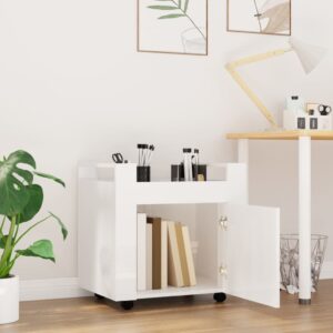 Aplusliving-Desk Trolley High Gloss White 60x45x60 cm Engineered Wood