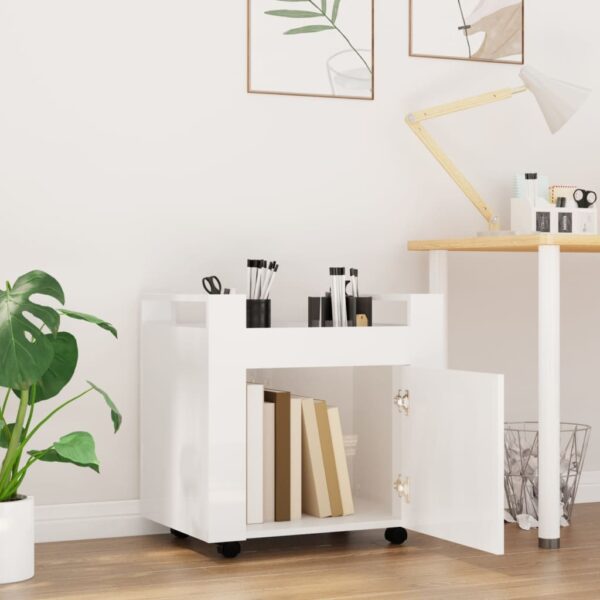 Aplusliving-Desk Trolley High Gloss White 60x45x60 cm Engineered Wood