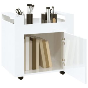 Aplusliving-Desk Trolley High Gloss White 60x45x60 cm Engineered Wood
