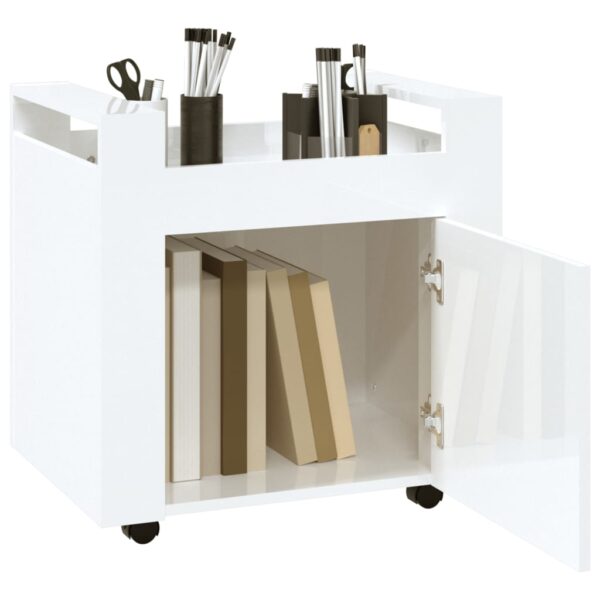 Aplusliving-Desk Trolley High Gloss White 60x45x60 cm Engineered Wood