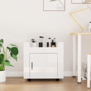 Aplusliving-Desk Trolley High Gloss White 60x45x60 cm Engineered Wood