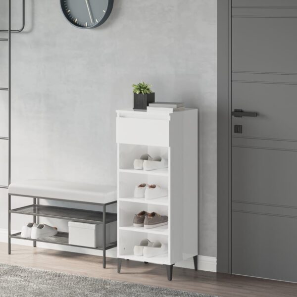 Aplusliving-Shoe Rack High Gloss White 40x36x105 cm Engineered Wood