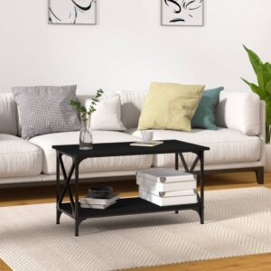 Aplusliving-Coffee Table Black 80x45x45 cm Engineered Wood and Iron